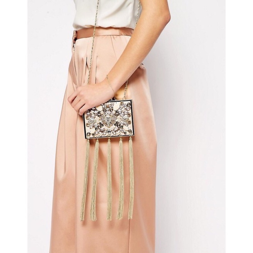 ASOS River Island tassel Embellished box clutch